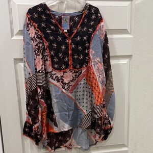 Johnny Was Roslyn Toni Blouse Multicolor Floral Patchwork Size XL BohoChic